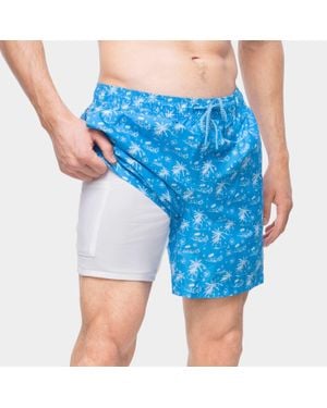 Rokka&Rolla 7' Pattern Swim Shorts With Compression Liner - Blue