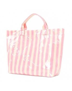 Josslyn by Wall to Wall Striped Vinyl Tote Bag - Pink