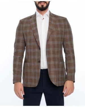 VELLAPAIS Manchester Regular Fit Plaid Sport Coat - Brown
