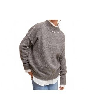 Le Miel Loose Fit Mock Neck Exposed Seaming Detailed Sweater - Gray