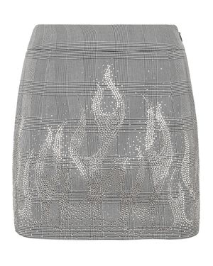 Philipp Plein Checkered Mini Skirt Strass Flame - Gray