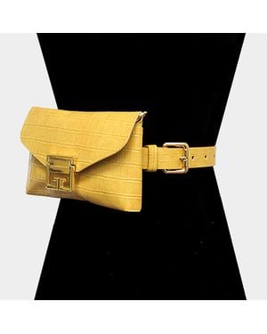 Fashnzfab Alligator Pattern Faux Leather Fanny Pack Belt Crossbody Clutch Bag - Black