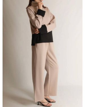 P.Cill Blake Wide Leg Pants With Bottom Slits - Natural