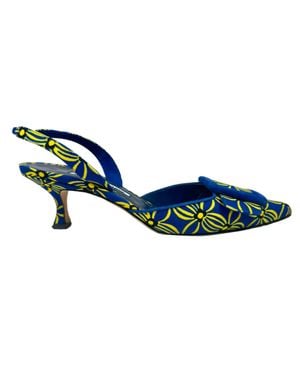 Manolo Blahnik Mayslibi 50 Embellished Floral-Print Slingback Pumps - Blue
