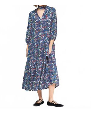 Vilagallo Dahlia Est Floral Marino Dress - Blue