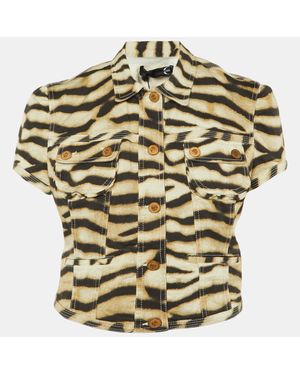 Roberto Cavalli Animal Printed Stretch Cotton Crop Jacket - Metallic