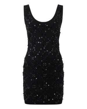 Philipp Plein Mini Tank Dress Rhomb Flowers Strass - Black