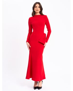 Miss Circle Radha Backless Longsleeve Maxi Dress With Bow - Red