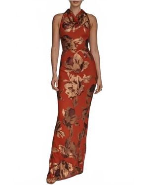 Donna Karan Floral Sequin Embellished Halter Maxi Gown - Orange