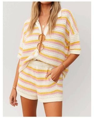 Sweetkama July Stripe Color Block Knit Top & Shorts Set - Natural