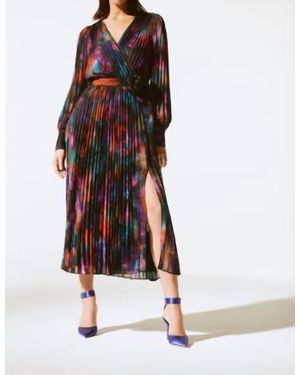 Joseph Ribkoff Floral Chiffon Pleated Midi Dress - White