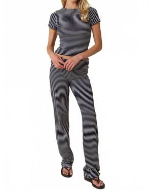 Olivaceous Pepper Stripe Knit Pants Set - Blue