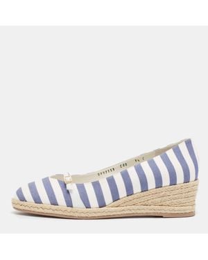 Ferragamo Striped Fabric Audrey Wedge Espadrille Pumps - Blue