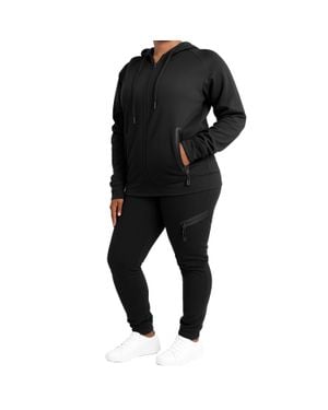 Blu Rock Loose Fit Full Zip Up Tech Fleece Hoodie & Jogger Set - Black