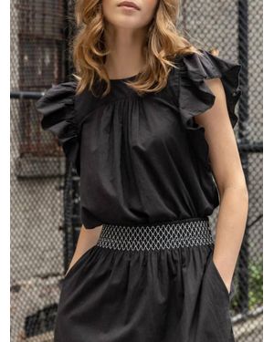 Lilla P Flutter Sleeve Seamed Top In Black - Gray