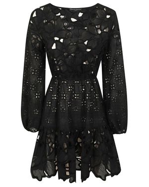 Ermanno Scervino Intricate Macramé Mini Dress With Elasticized Waist - Black