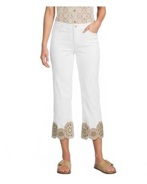 Charlie b Embroidered Cuff Cropped Jeans - White