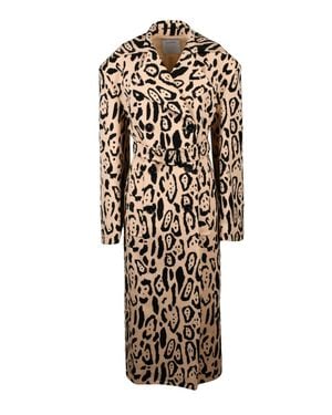 Sportmax Grembo Cotton Trench Coat With Abstract Animal Print And Belted Waist - White