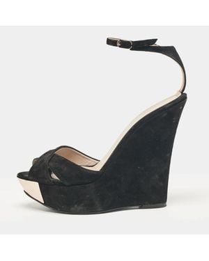 Le Silla Suede Wedge Ankle Wrap Sandals - Black