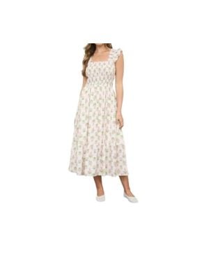 Blu Pepper Floral Ruffle Strap Smocked Midi Dress - Pink