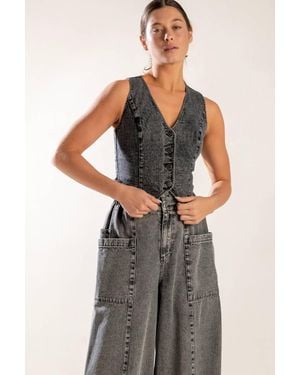 TRUEDAMES Exploring The City Denim Vest - Black