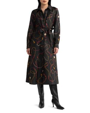 LILYSILK Louisville Print Silk Trench Dress - Black