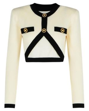 Balmain 'Crop' Cream Wool Blend Cardigan - Black