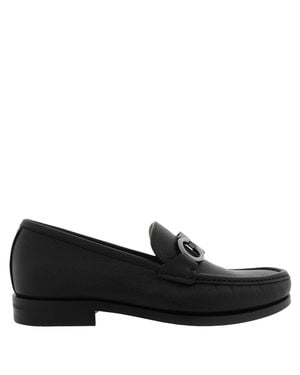 Ferragamo Ferragamo Gancini Grained Leather Loafers, Size 6 D - Black