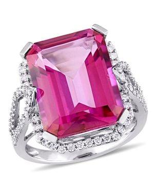 Mimi & Max 14 1/2Ct Tgw Octagon-Cut Topaz And 1/2Ct Tw Diamond Ring - Pink