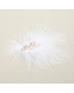 Fashnzfab Pearl Accent Metal Branch Lightweight Feather Embellished Hair Clip - White