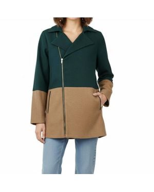 She + Sky Color Block Coat With Asymmetrical Zipper - Green