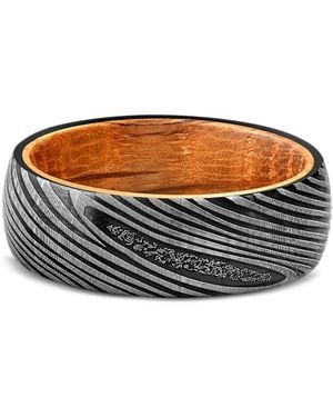Pompeii3 Tungsten & Whiskey Barrell 8Mm Ring Damascus Pattern Wedding Band - Metallic