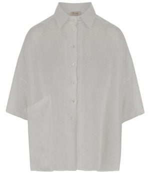 HER SHIRT HER DRESS Wide-Fit Short-Sleeved Shirt With Classic Collar - Gray