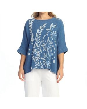 Jess & Jane Napoli Mineral Washed Double Gauze Poncho Top - Blue