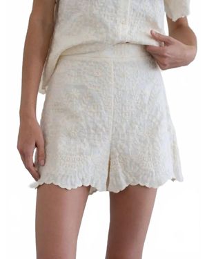 Elle Grey Embroidered Scalloped Hem Shorts - White