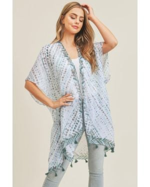 TRUEDAMES Multi Dash Pattern Tassel Kimono - Blue