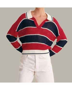 525 America Alexa Rugby Stripe Polo Pullover - Red