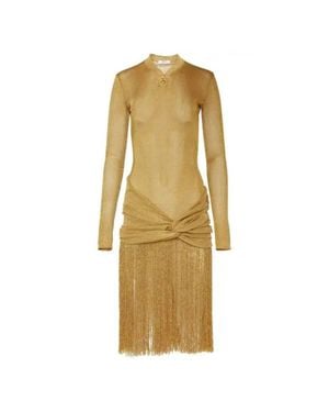 Ferragamo Ferragamo Midi Lurex Dress With Fringed Skirt - Yellow
