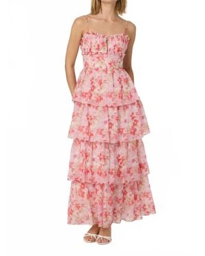 Astr Vonnessa Pleated Tiered Maxi Dress - Pink