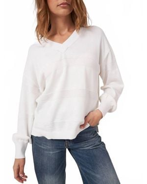 Repeat Cashmere V-Neck Sweater With Textured Stripes - White