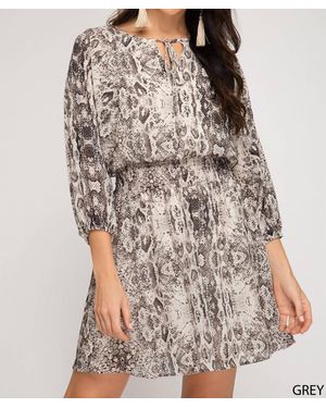 She + Sky Lurex Snakeskin Print Dress - Brown
