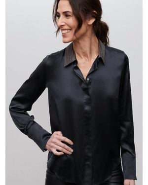Go> By Go Silk Beaded Collar Blouse - Black