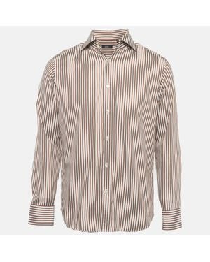 BOSS Striped Cotton Shirt - Brown