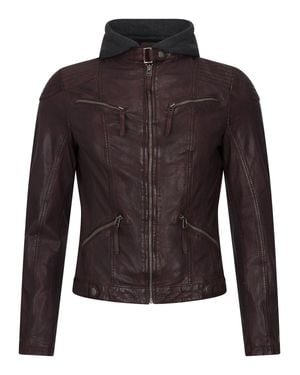 TruClothing Hooded Biker Leather Jacket - Black