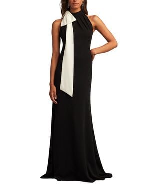 Tadashi Shoji Sims Shoulder Bow Halter Gown - Black