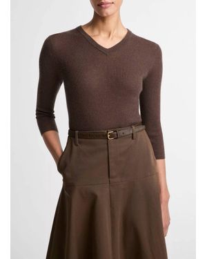 Vince High V-Neck Top - Brown