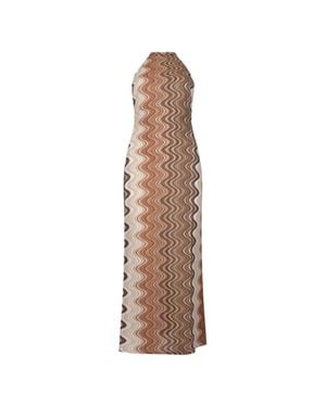 MC2 Saint Barth Wavy Pattern Sleeveless Maxi Dress With High Neckline - Natural