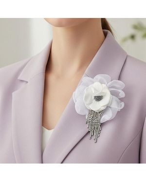Fashnzfab Elegant Floral Fringe Pin Brooch - Purple