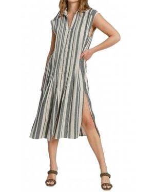 Umgee Pintucked Stripe Midi Dress - Pink