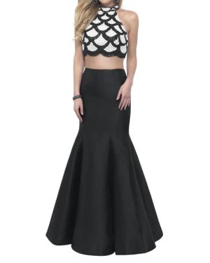 Blush Prom Beaded Scallop Two Piece Prom Dress - Black